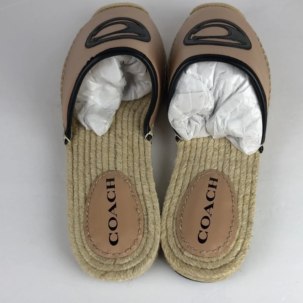 NEW Coach Channing Beechwood Chic Leather Espadrille Slides Mules Flats 9